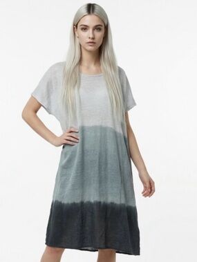 JOHNNY WAS Ombre Kaftan Gauze Coverup Midi Dress Blue Gray Colorblock Boho Sm